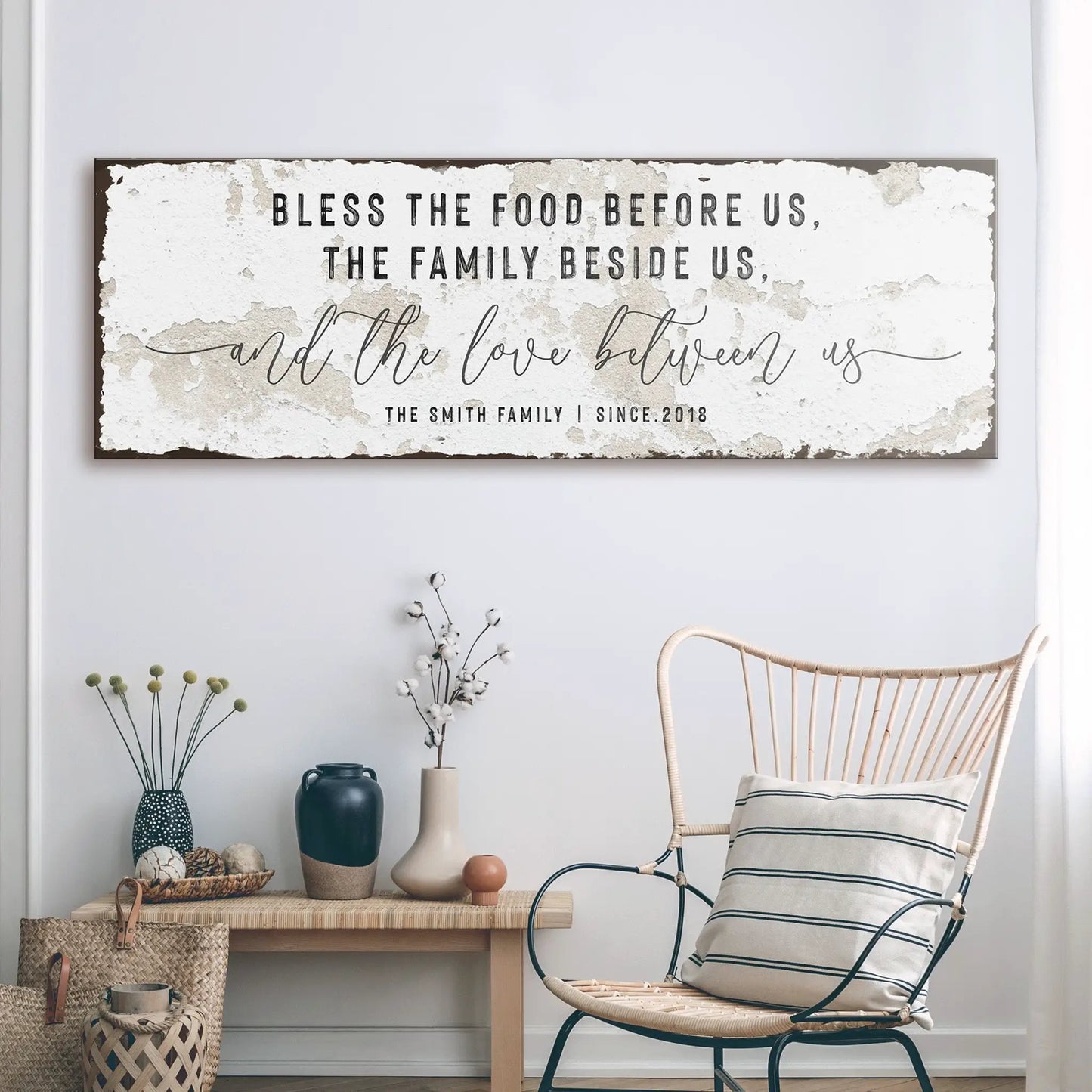 Family Sign XV canvas wall art with distressed parchment backdrop in neutral tones on Tampa Home & Garden Store