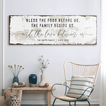 Family Sign XV canvas wall art with distressed parchment backdrop in neutral tones on Tampa Home & Garden Store
