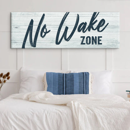No Wake Zone Sign XVI canvas wall art with light blue distressed wood and navy lettering on Tampa Home & Garden Store