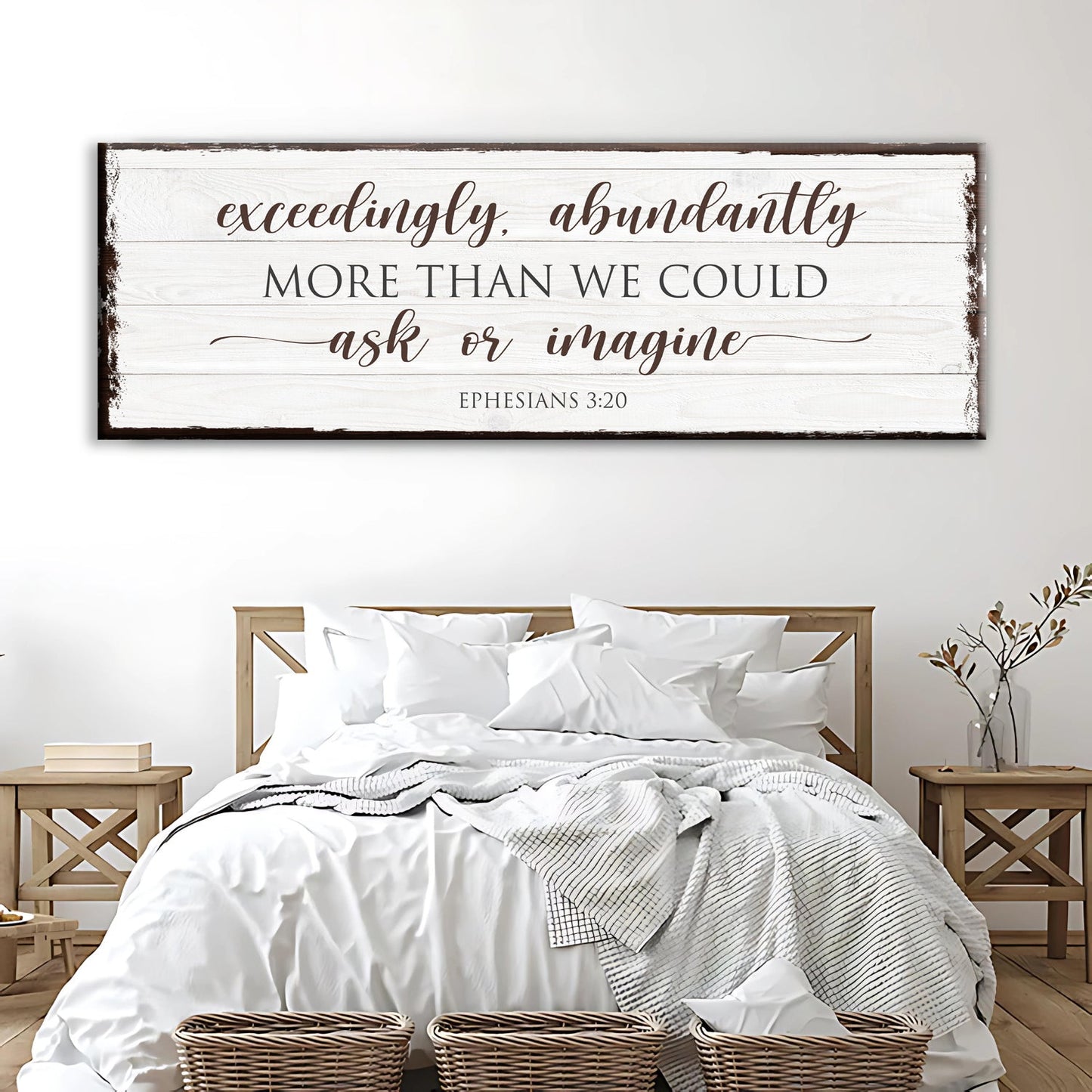 Canvas faith sign by Tailored Canvases with whitewashed wood background and brown script on Tampa Home & Garden Store