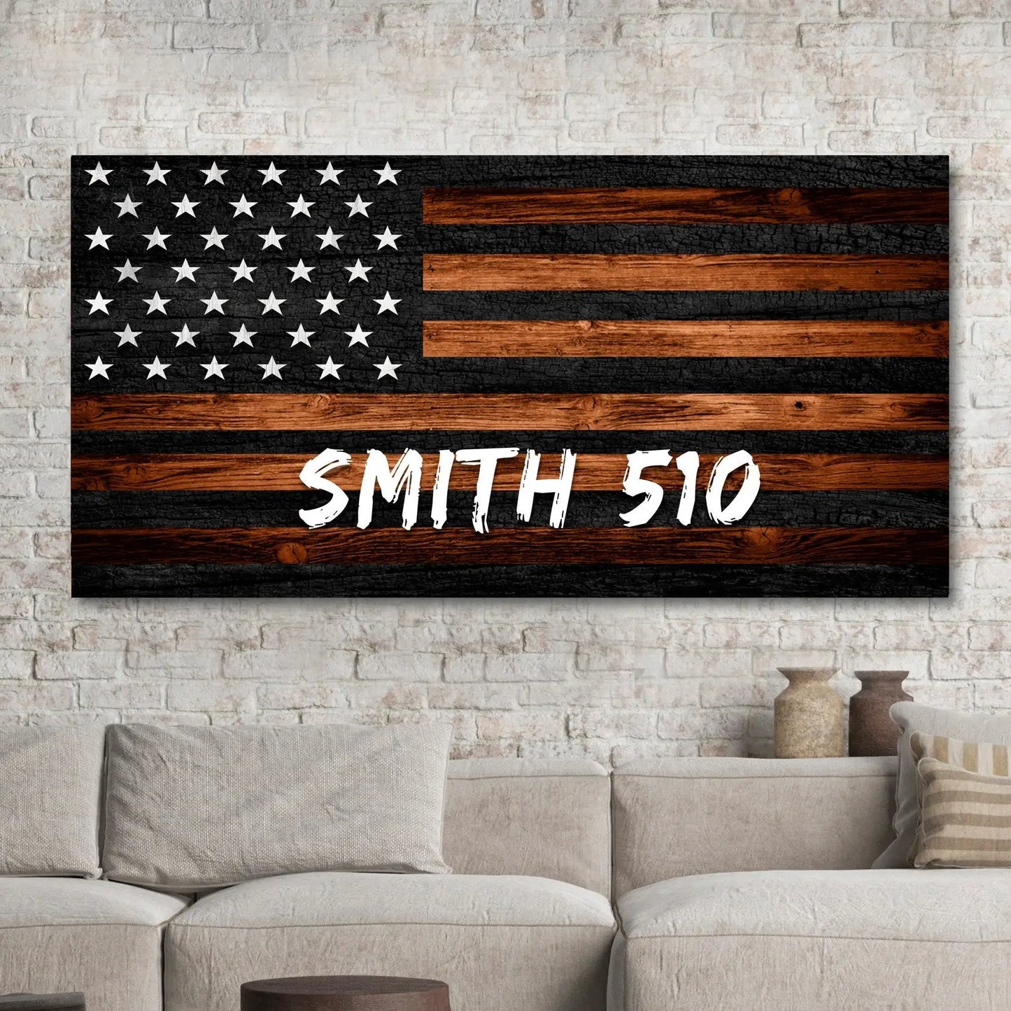 Police Officer Sign canvas art with distressed black flag, wood stripes, and SMITH 510 lettering on Tampa Home & Garden Store