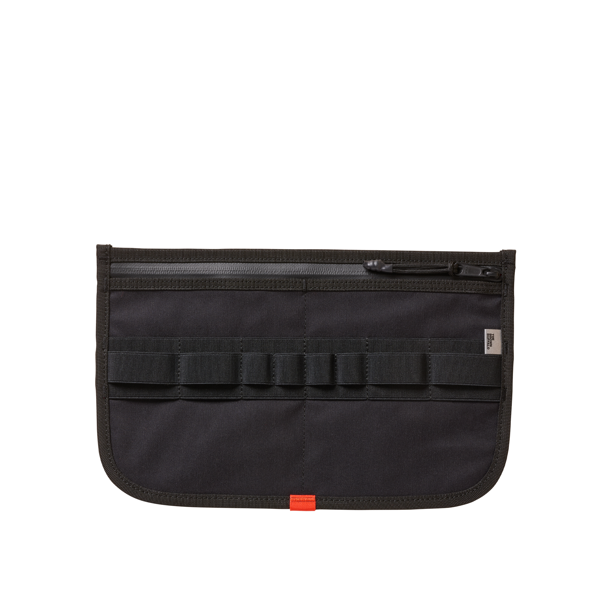 MOD 003 The Brown Buffalo black fabric organizer pouch with zip pocket and orange pull tab on Tampa Home & Garden Store