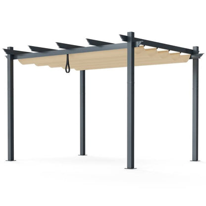 Modern 10 x 12 Ft Outdoor Sturdy Pergola Gazebo with Retractable Beige Canopy - Tampa Home & Garden Store