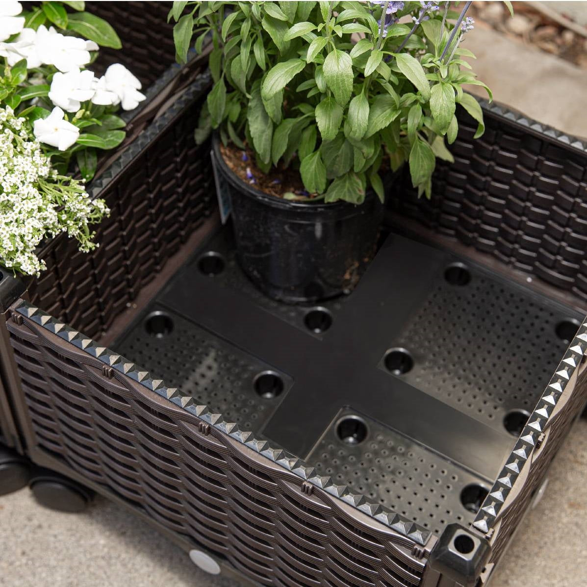 Modern 2-Piece Indoor Outdoor Raised Garden Planter Box on Wheels in PP Rattan - Tampa Home & Garden Store