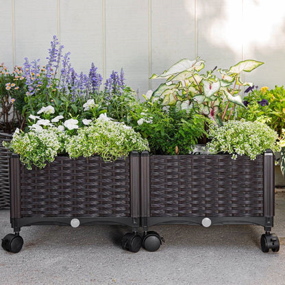 Modern 2-Piece Indoor Outdoor Raised Garden Planter Box on Wheels in PP Rattan - Tampa Home & Garden Store