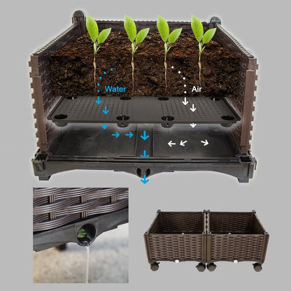 Modern 2-Piece Indoor Outdoor Raised Garden Planter Box on Wheels in PP Rattan - Tampa Home & Garden Store