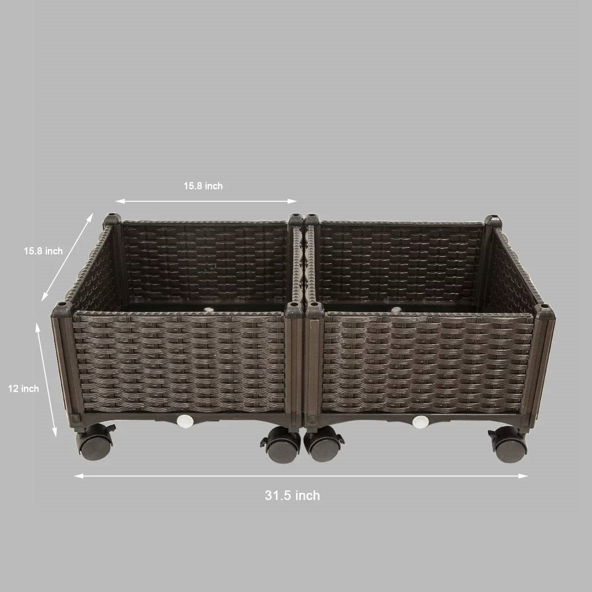 Modern 2-Piece Indoor Outdoor Raised Garden Planter Box on Wheels in PP Rattan - Tampa Home & Garden Store