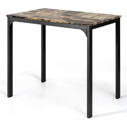 Modern 3-Piece Dining Set Brown Faux Marble Table-Top and 2 Black Chairs Stools - Tampa Home & Garden Store