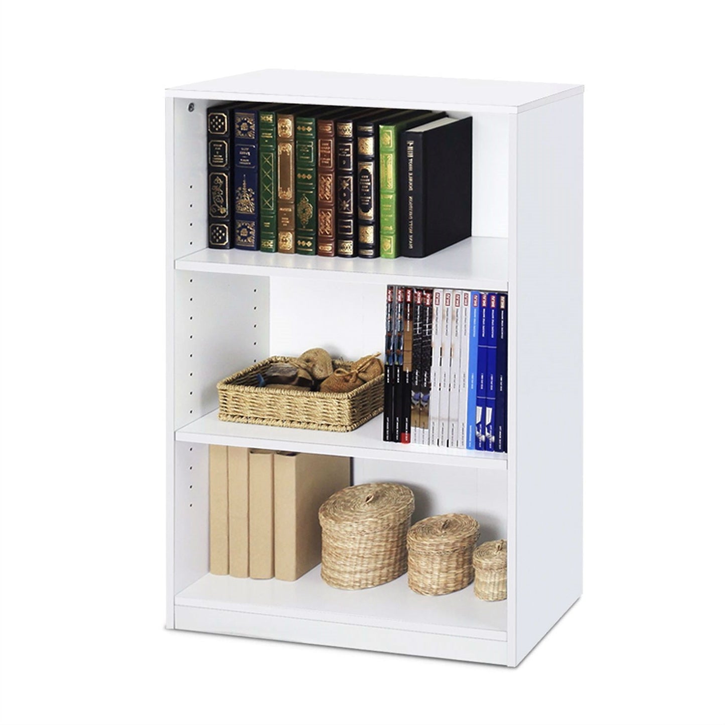 Modern 3-Shelf Bookcase in White Wood Finish - Tampa Home & Garden Store