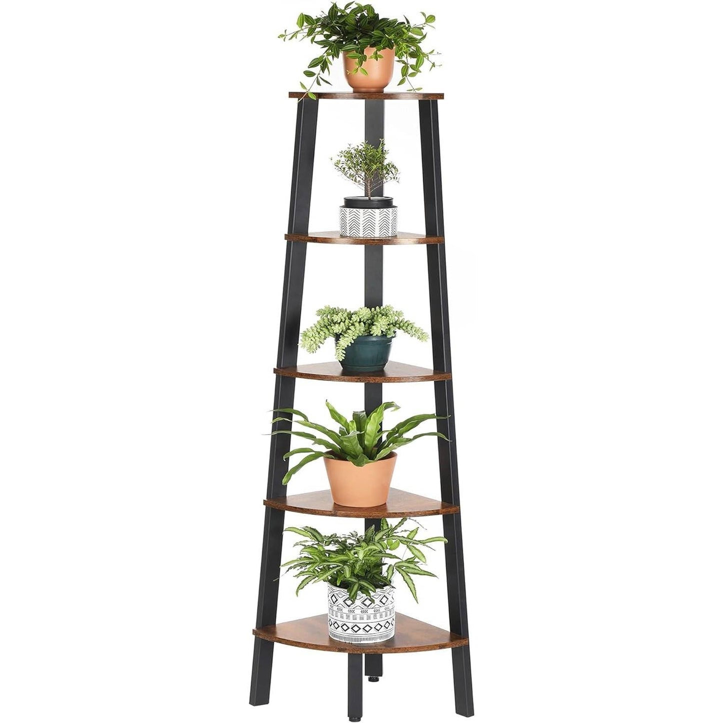 Modern 4-Shelf Brown Black Corner Shelving Unit Slim Bookcase - Tampa Home & Garden Store