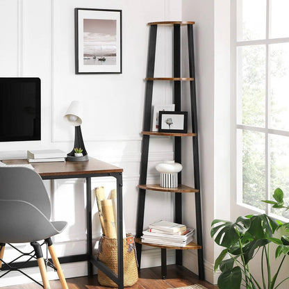 Modern 4-Shelf Brown Black Corner Shelving Unit Slim Bookcase - Tampa Home & Garden Store