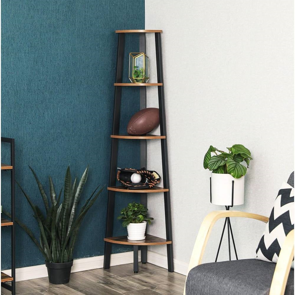 Modern 4-Shelf Brown Black Corner Shelving Unit Slim Bookcase - Tampa Home & Garden Store