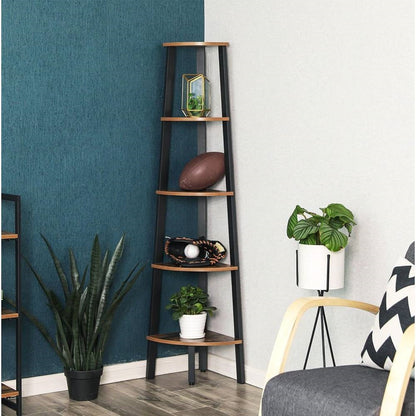 Modern 4-Shelf Brown Black Corner Shelving Unit Slim Bookcase - Tampa Home & Garden Store