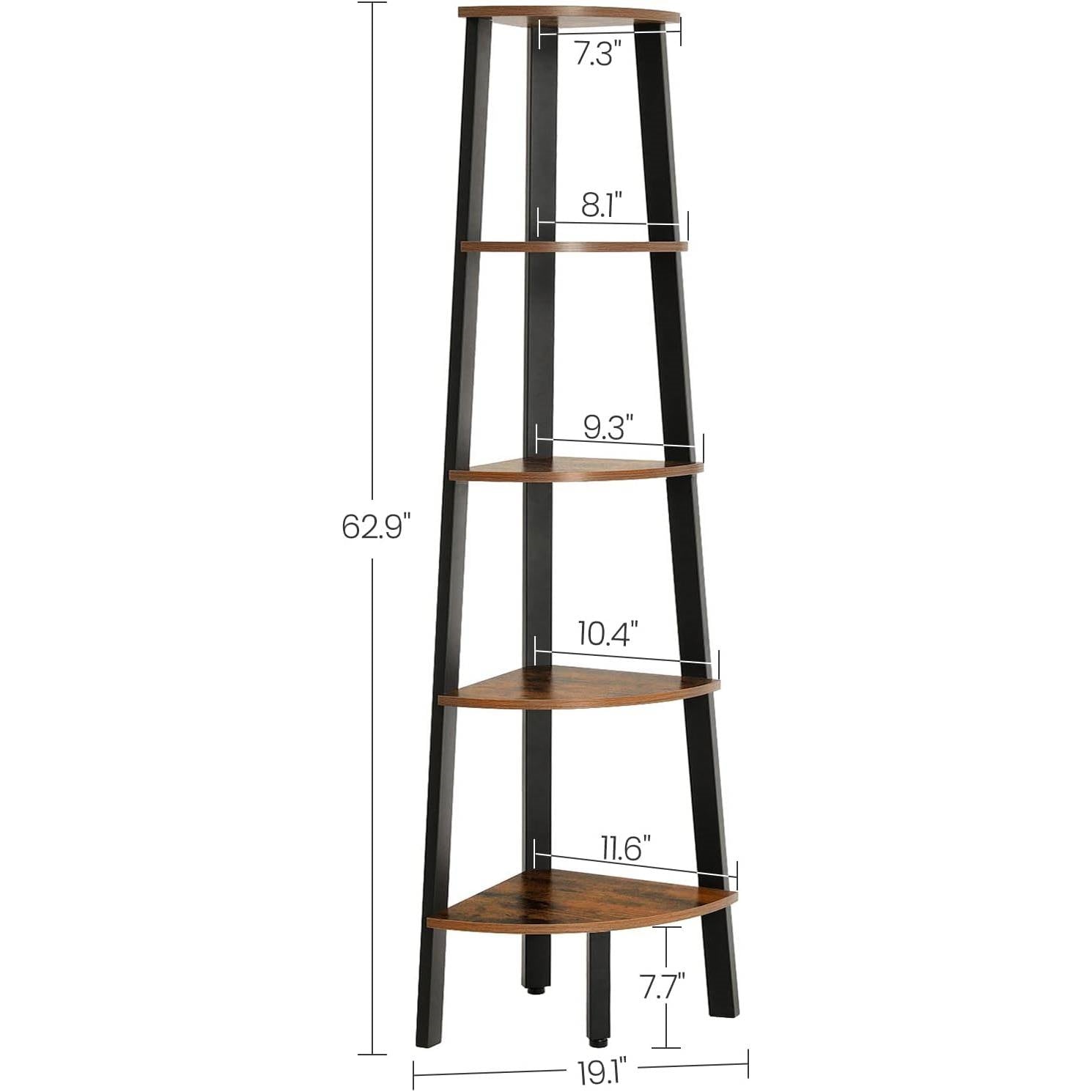Modern 4-Shelf Brown Black Corner Shelving Unit Slim Bookcase - Tampa Home & Garden Store