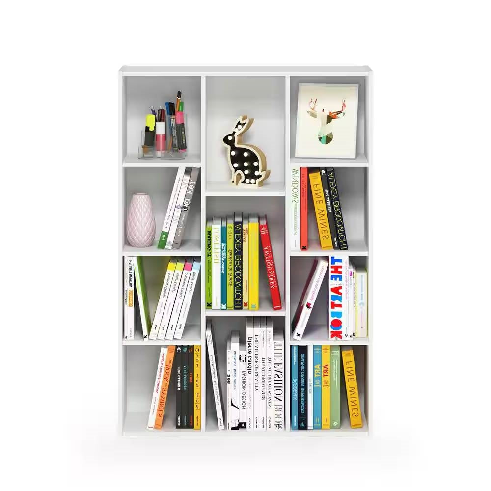 Modern 42-inch High Bookcase with 11-Cube Open Shelves in White Wood Finish - Tampa Home & Garden Store