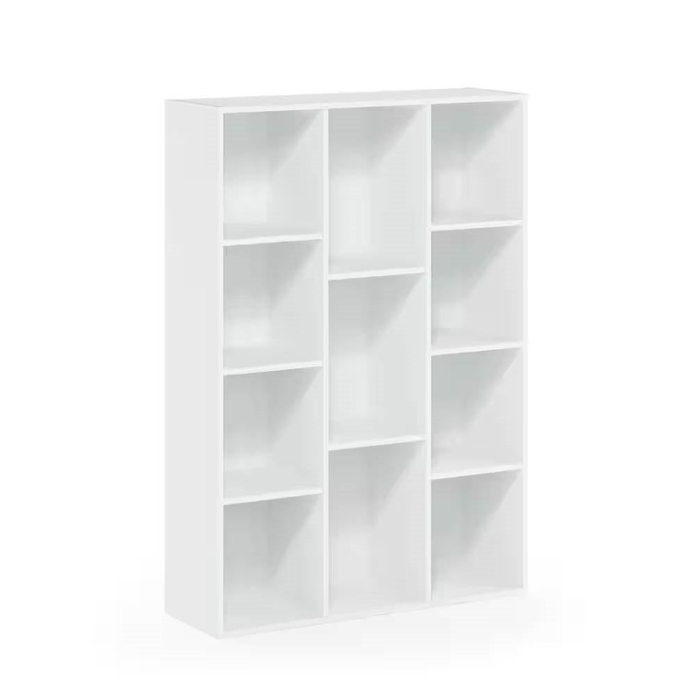 Modern 42-inch High Bookcase with 11-Cube Open Shelves in White Wood Finish - Tampa Home & Garden Store