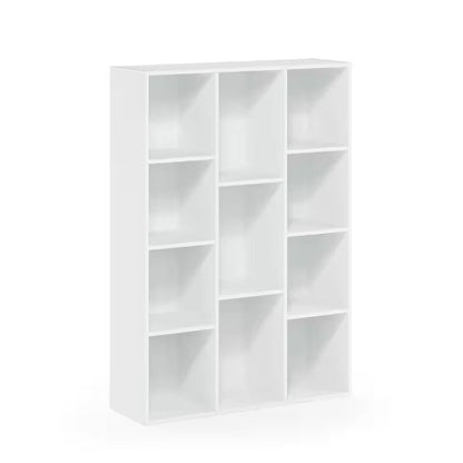 Modern 42-inch High Bookcase with 11-Cube Open Shelves in White Wood Finish - Tampa Home & Garden Store