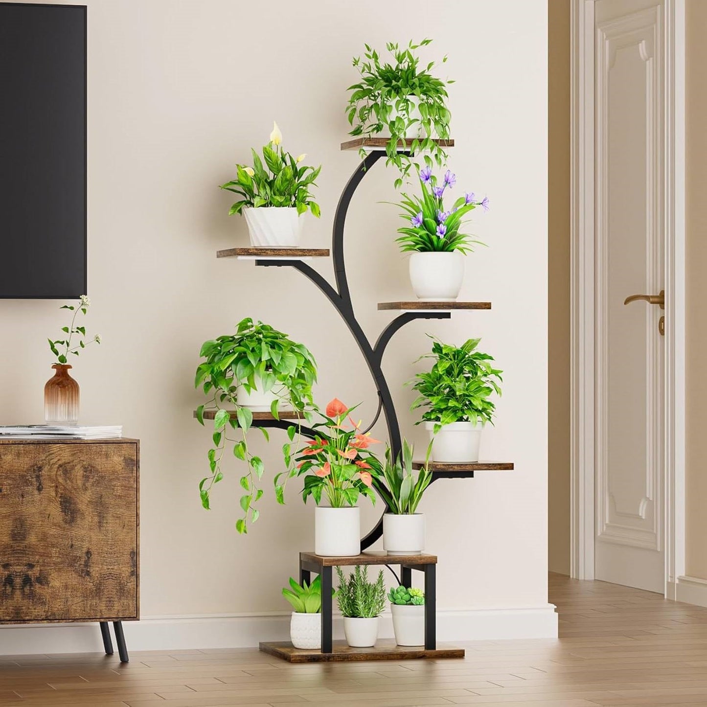 Modern 49-inch Tall Indoor Plant Stand Display Shelf with Grow Lights - Tampa Home & Garden Store
