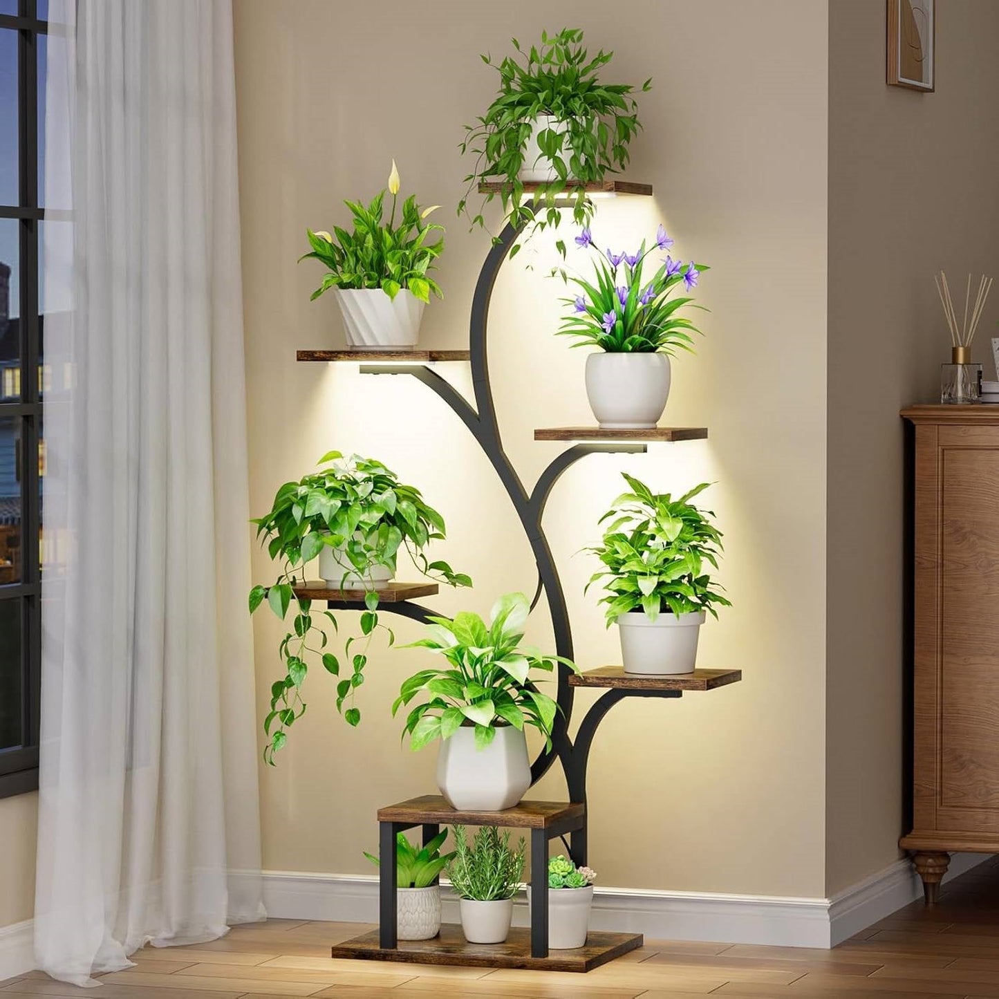 Modern 49-inch Tall Indoor Plant Stand Display Shelf with Grow Lights - Tampa Home & Garden Store