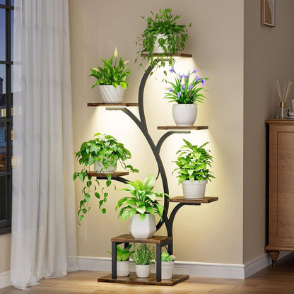 Modern 49-inch Tall Indoor Plant Stand Display Shelf with Grow Lights - Tampa Home & Garden Store