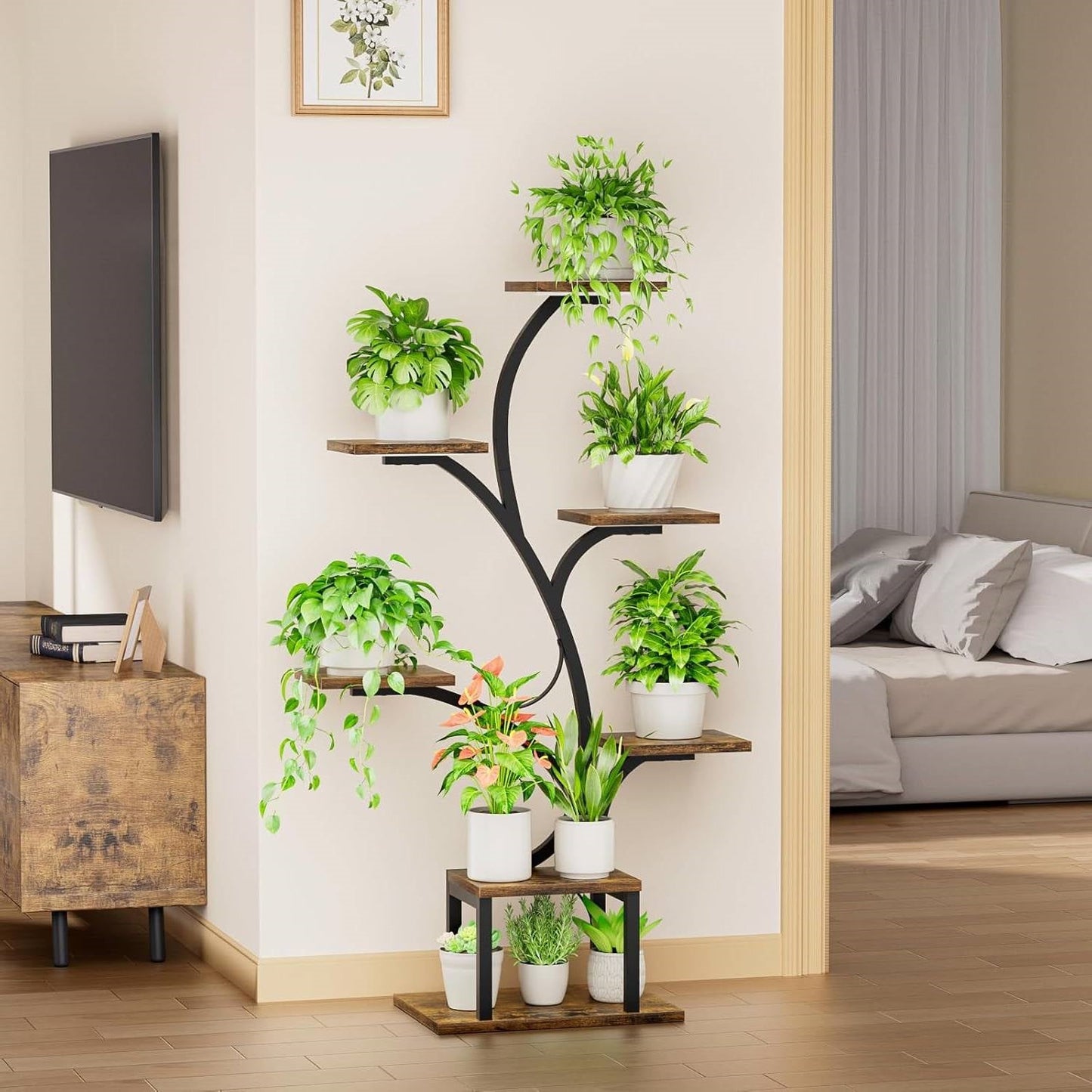 Modern 49-inch Tall Indoor Plant Stand Display Shelf with Grow Lights - Tampa Home & Garden Store