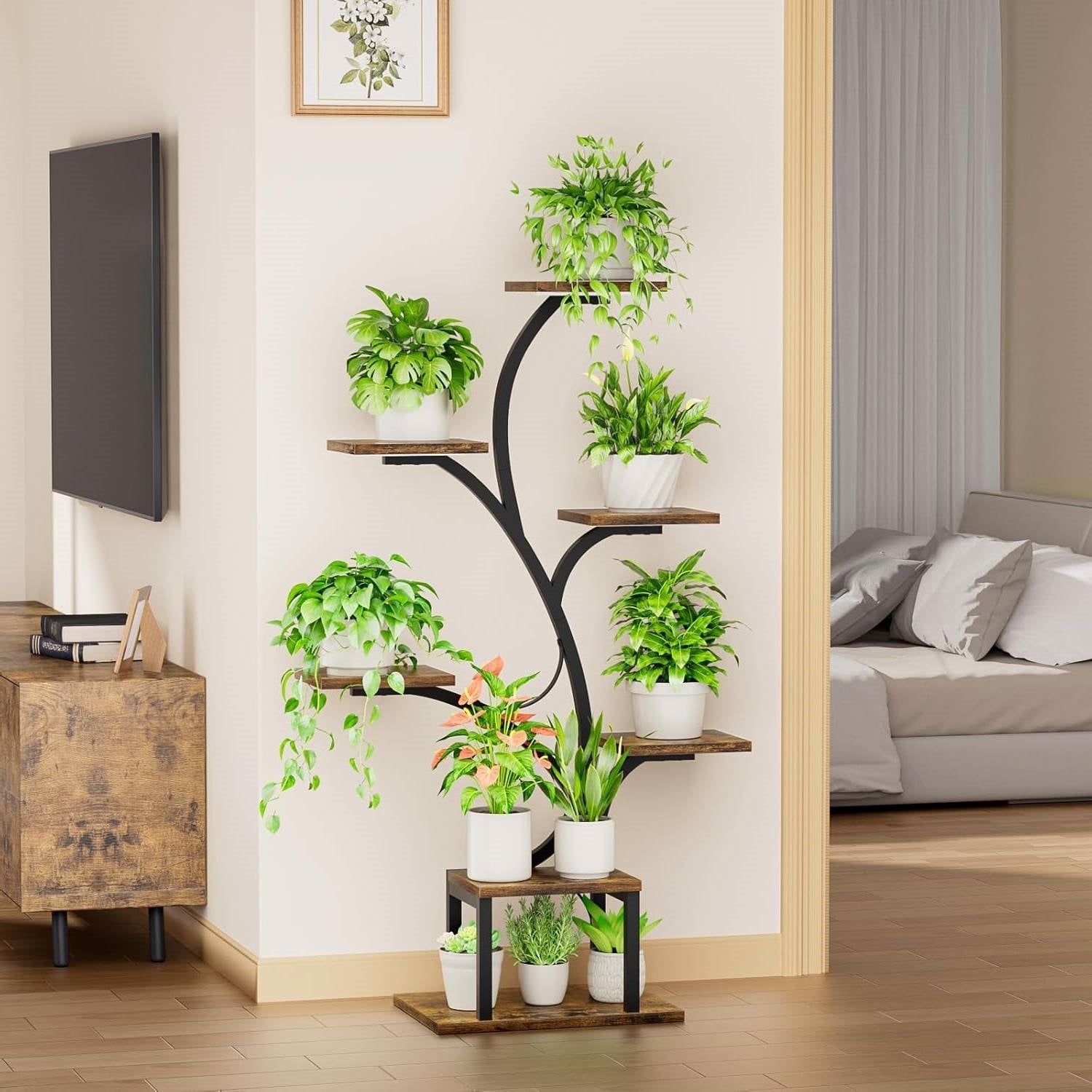 Modern 49-inch Tall Indoor Plant Stand Display Shelf with Grow Lights - Tampa Home & Garden Store