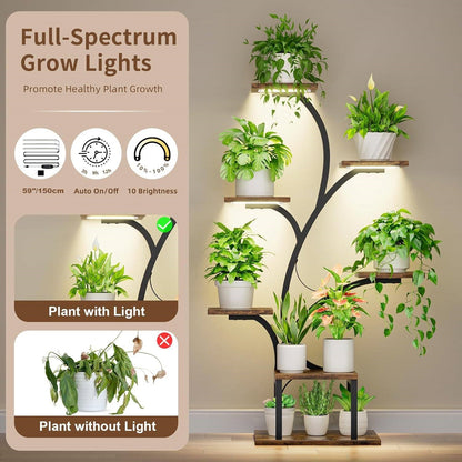 Modern 49-inch Tall Indoor Plant Stand Display Shelf with Grow Lights - Tampa Home & Garden Store