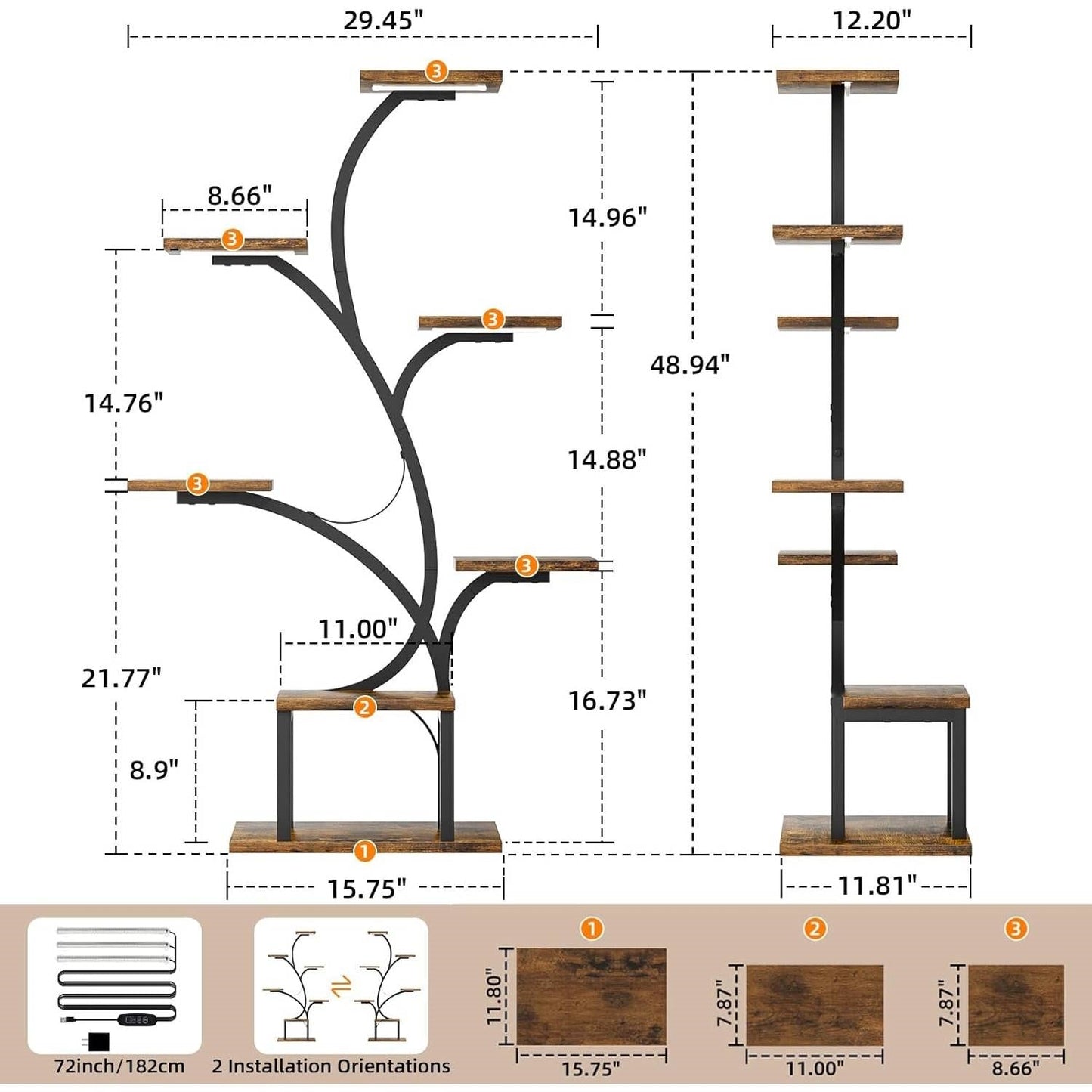 Modern 49-inch Tall Indoor Plant Stand Display Shelf with Grow Lights - Tampa Home & Garden Store