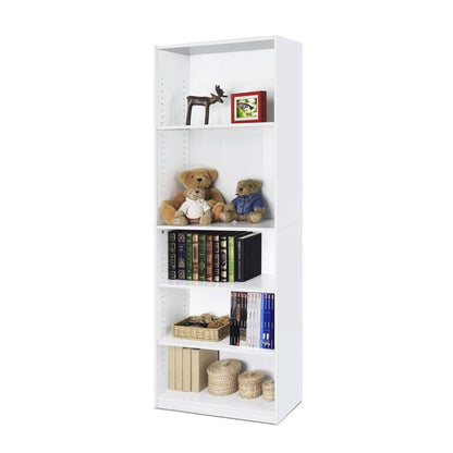 Modern 5-Shelf Bookcase in White Wood Finish - Tampa Home & Garden Store