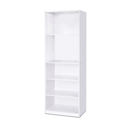 Modern 5-Shelf Bookcase in White Wood Finish - Tampa Home & Garden Store