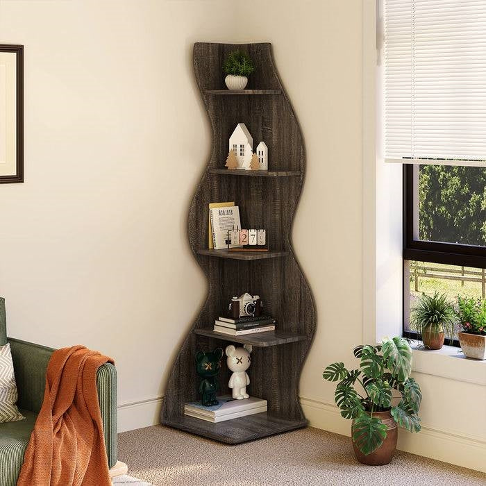 Modern 5 Shelf Corner Bookcase in Grey Wood Finish - Tampa Home & Garden Store