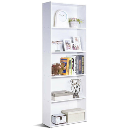 Modern 5-Tier Bookcase Storage Shelf in White Wood Finish - Tampa Home & Garden Store