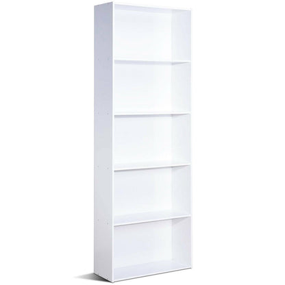Modern 5-Tier Bookcase Storage Shelf in White Wood Finish - Tampa Home & Garden Store