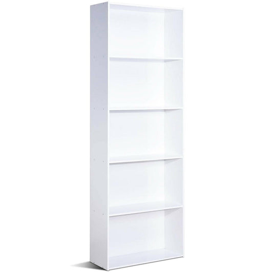 Modern 5-Tier Bookcase Storage Shelf in White Wood Finish - Tampa Home & Garden Store