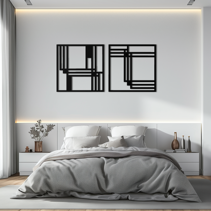 Modern Abstract Rectangles Metal Wall Art – Geometric Minimalist Black Steel Decor, 2 Panel Set for Contemporary Interiors- KAF433 - Tampa Home & Garden Store