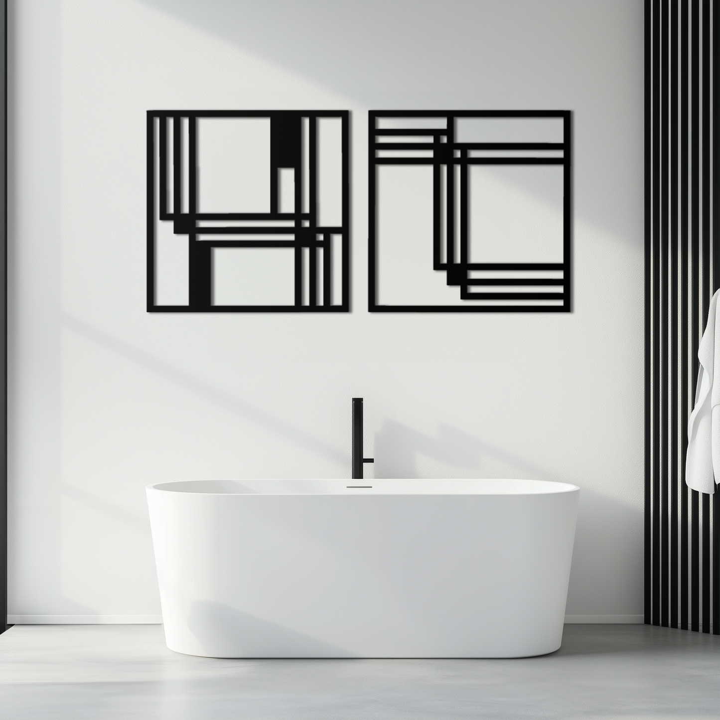 Modern Abstract Rectangles Metal Wall Art – Geometric Minimalist Black Steel Decor, 2 Panel Set for Contemporary Interiors- KAF433 - Tampa Home & Garden Store