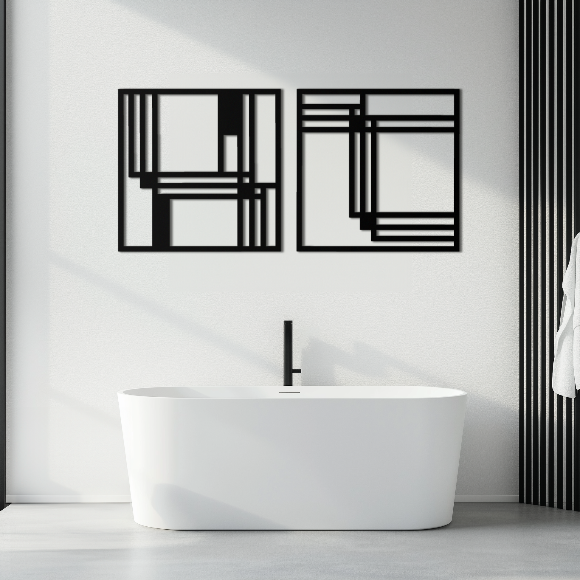 Modern Abstract Rectangles Metal Wall Art – Geometric Minimalist Black Steel Decor, 2 Panel Set for Contemporary Interiors- KAF433 - Tampa Home & Garden Store