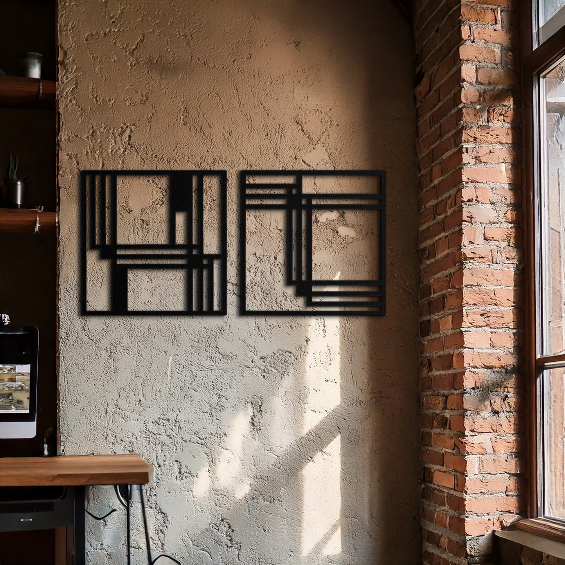 Modern Abstract Rectangles Metal Wall Art – Geometric Minimalist Black Steel Decor, 2 Panel Set for Contemporary Interiors- KAF433 - Tampa Home & Garden Store