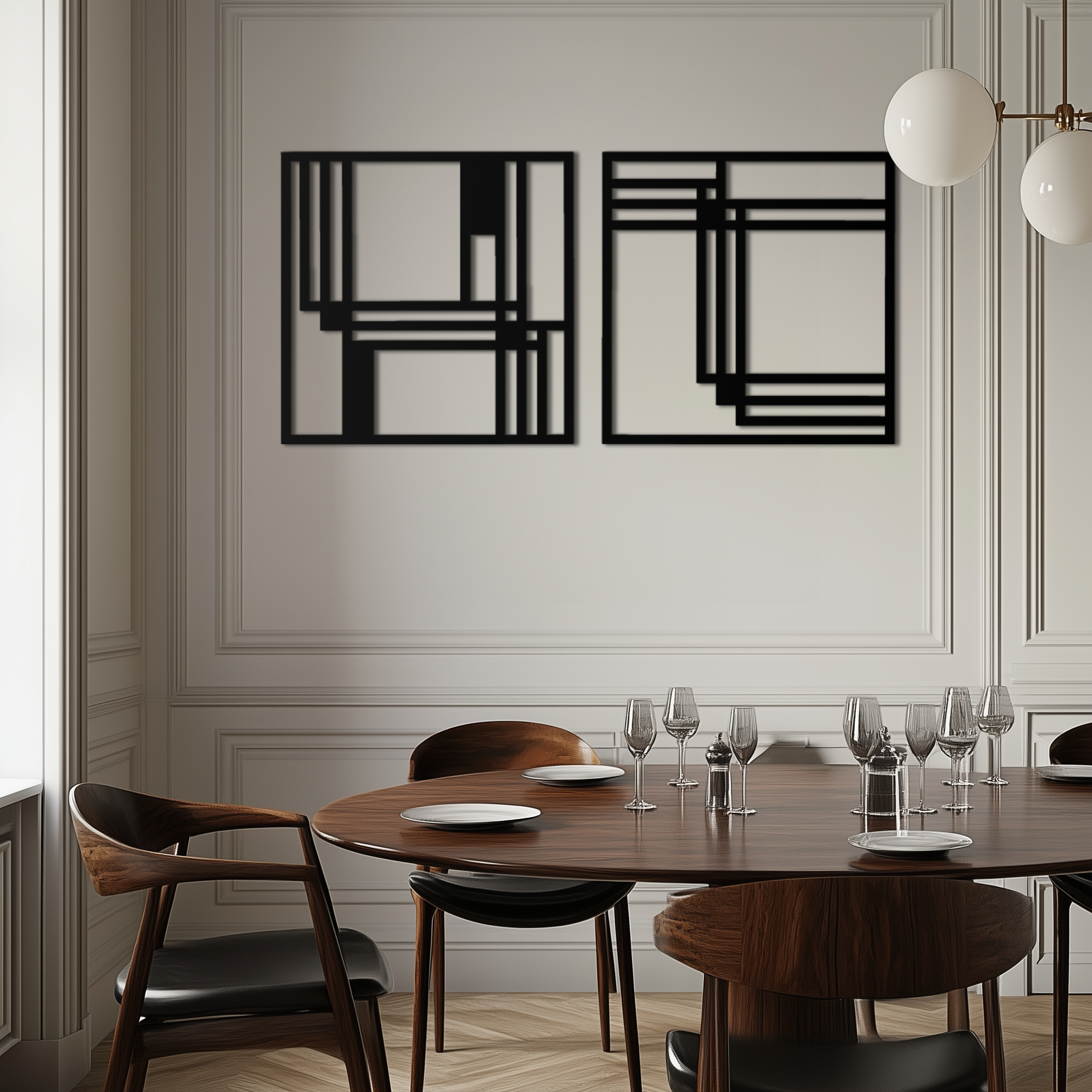 Modern Abstract Rectangles Metal Wall Art – Geometric Minimalist Black Steel Decor, 2 Panel Set for Contemporary Interiors- KAF433 - Tampa Home & Garden Store