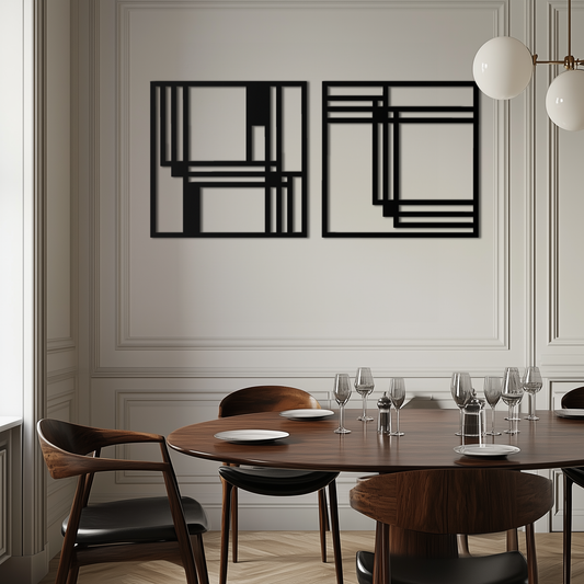 Modern Abstract Rectangles Metal Wall Art – Geometric Minimalist Black Steel Decor, 2 Panel Set for Contemporary Interiors- KAF433 - Tampa Home & Garden Store