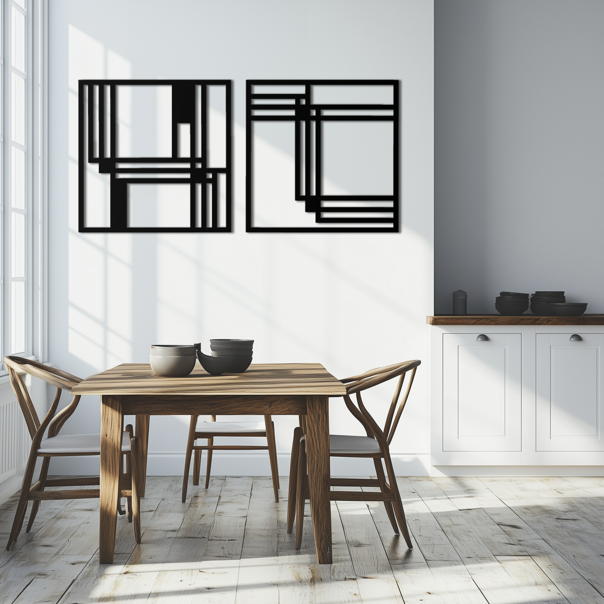 Modern Abstract Rectangles Metal Wall Art – Geometric Minimalist Black Steel Decor, 2 Panel Set for Contemporary Interiors- KAF433 - Tampa Home & Garden Store