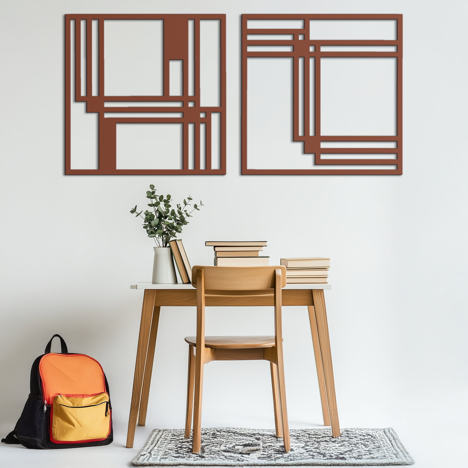 Modern Abstract Rectangles Metal Wall Art – Geometric Minimalist Black Steel Decor, 2 Panel Set for Contemporary Interiors- KAF433 - Tampa Home & Garden Store
