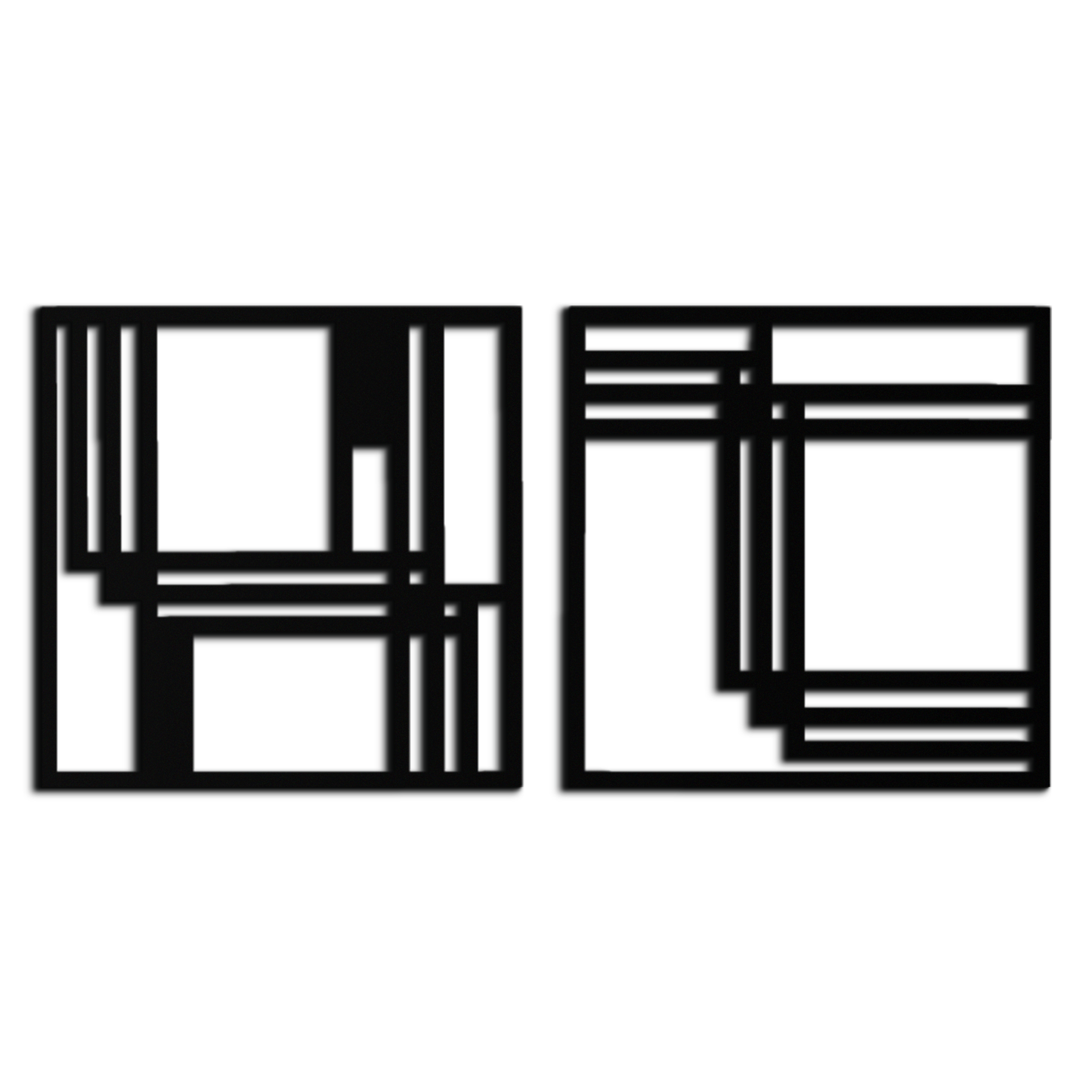 Modern Abstract Rectangles Metal Wall Art – Geometric Minimalist Black Steel Decor, 2 Panel Set for Contemporary Interiors- KAF433 - Tampa Home & Garden Store
