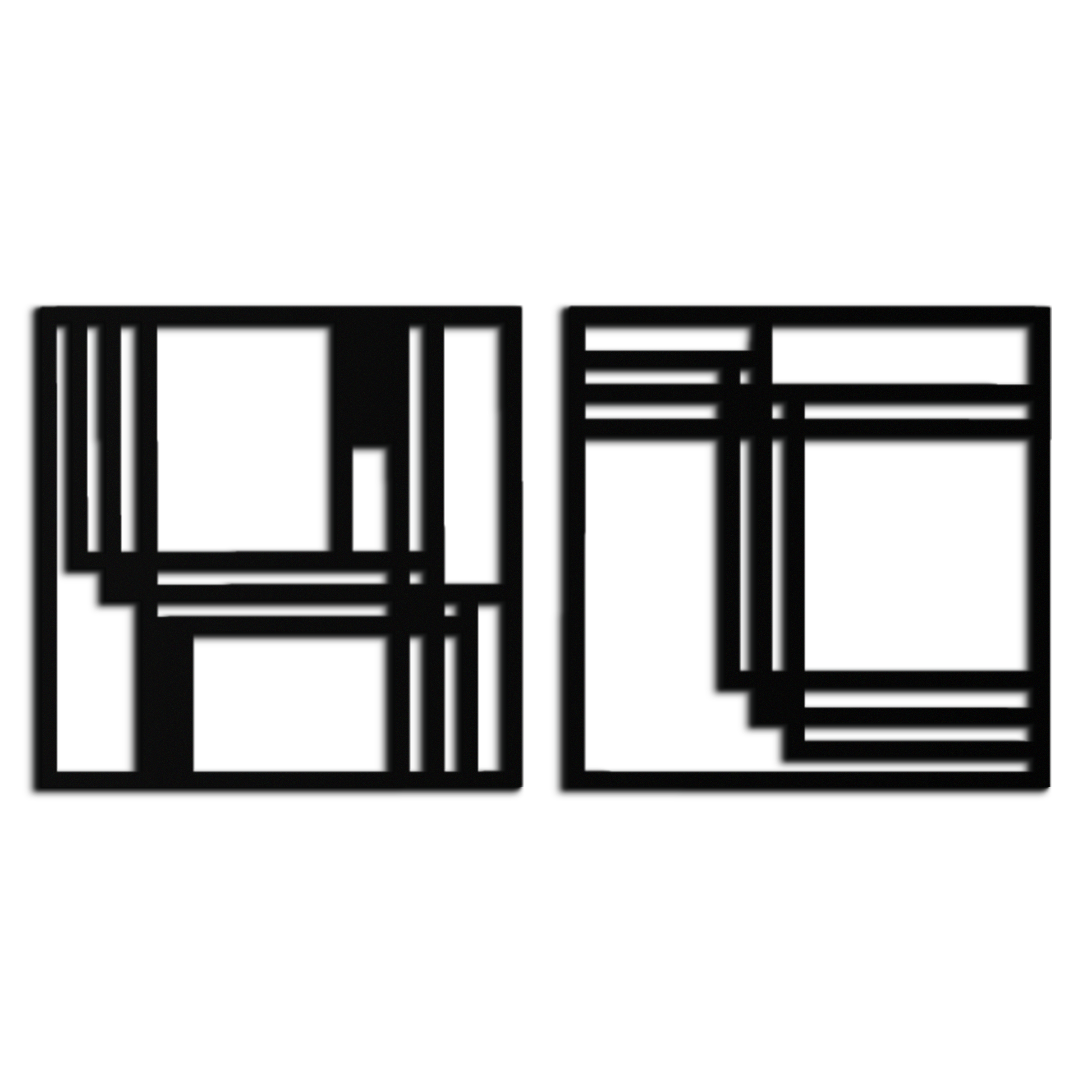 Modern Abstract Rectangles Metal Wall Art – Geometric Minimalist Black Steel Decor, 2 Panel Set for Contemporary Interiors- KAF433 - Tampa Home & Garden Store