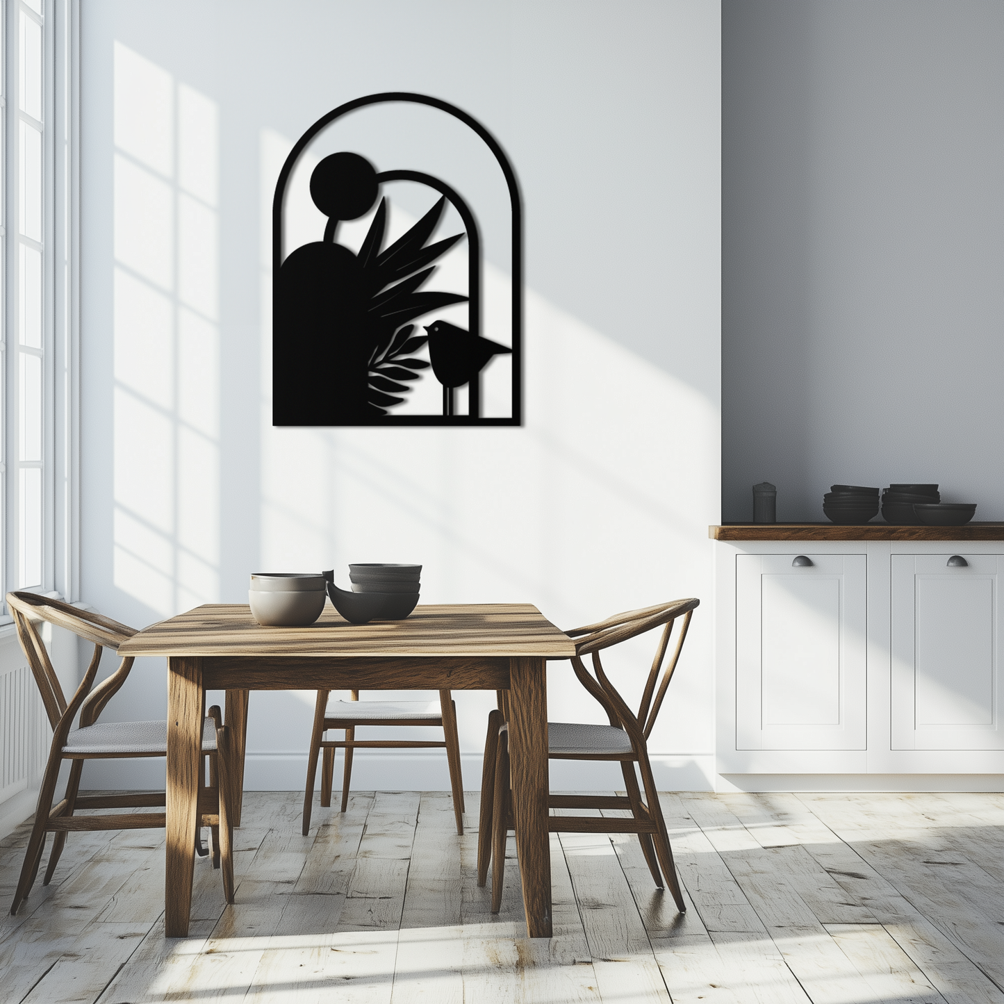Modern Archway with Bird & Plants Metal Wall Art – Abstract Nature-Inspired Black Steel Decor for Contemporary Interiors- KAF438 - Tampa Home & Garden Store