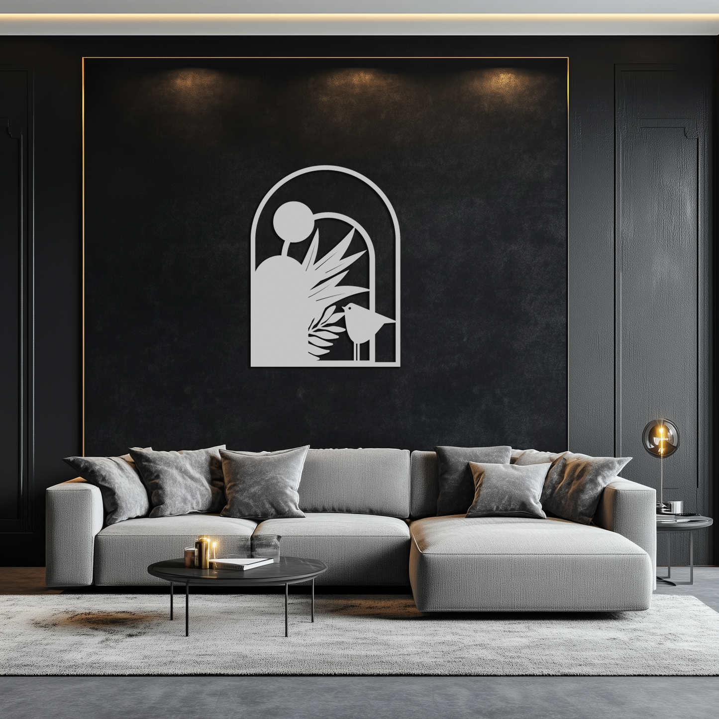 Modern Archway with Bird & Plants Metal Wall Art – Abstract Nature-Inspired Black Steel Decor for Contemporary Interiors- KAF438 - Tampa Home & Garden Store