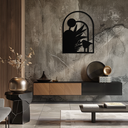 Modern Archway with Bird & Plants Metal Wall Art – Abstract Nature-Inspired Black Steel Decor for Contemporary Interiors- KAF438 - Tampa Home & Garden Store