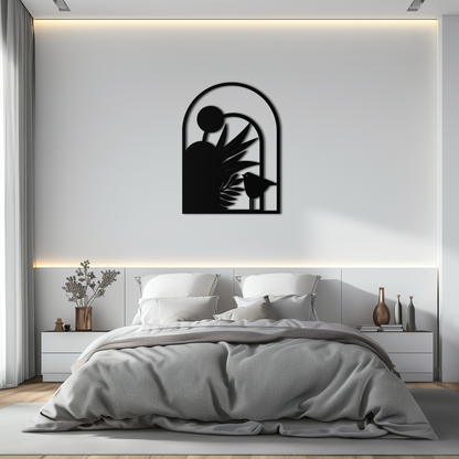 Modern Archway with Bird & Plants Metal Wall Art – Abstract Nature-Inspired Black Steel Decor for Contemporary Interiors- KAF438 - Tampa Home & Garden Store