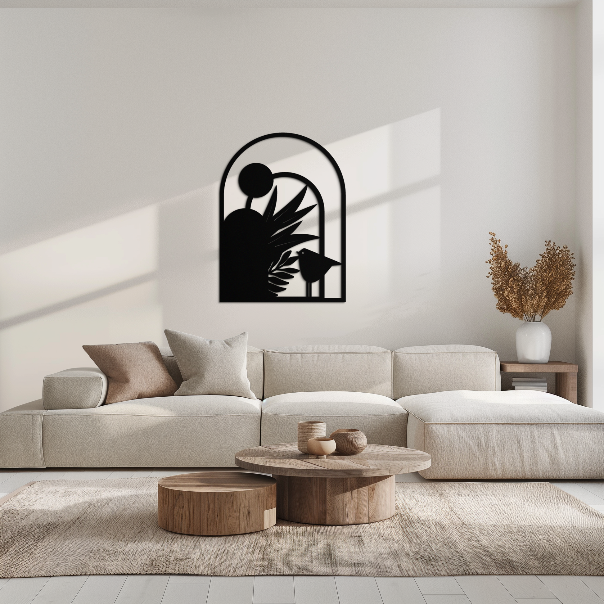 Modern Archway with Bird & Plants Metal Wall Art – Abstract Nature-Inspired Black Steel Decor for Contemporary Interiors- KAF438 - Tampa Home & Garden Store