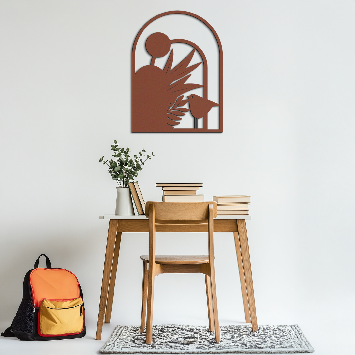 Modern Archway with Bird & Plants Metal Wall Art – Abstract Nature-Inspired Black Steel Decor for Contemporary Interiors- KAF438 - Tampa Home & Garden Store